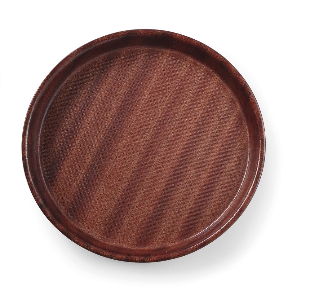 Serving tray, round, non-slip, high rim, laminated, AmerBox, Mahogany, ⌀420x(H)30mm