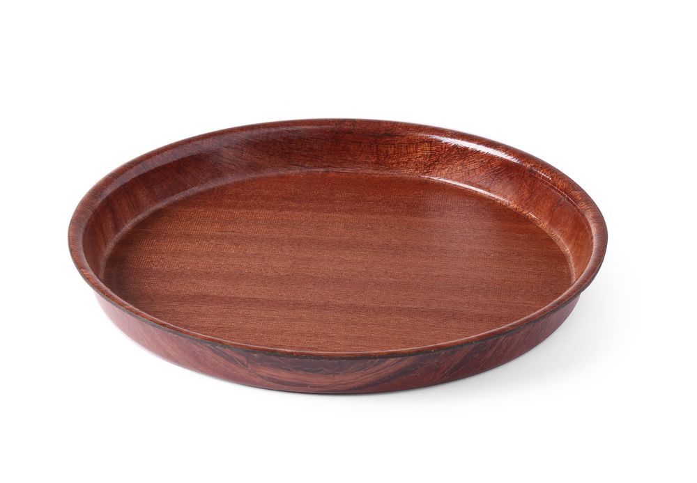 Serving tray, round, non-slip, high rim, laminated, AmerBox, Mahogany, ⌀420x(H)30mm