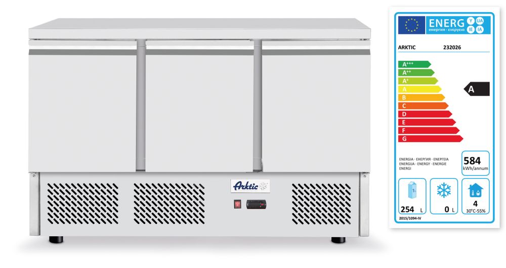 Three door refrigerated counter Kitchen Line 380L, Arktic, 230V/220W, 1375x700x(H)890mm