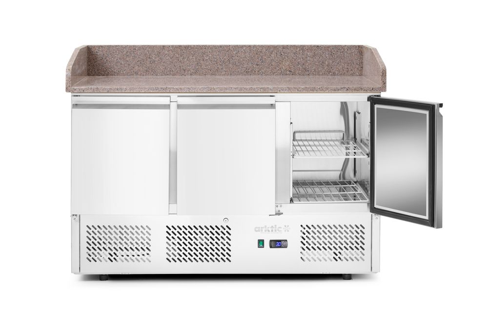 Three door pizza counter with cooling display 380+40L, Arktic, 254L, 230V/400W, 1400x700x(H)1491mm