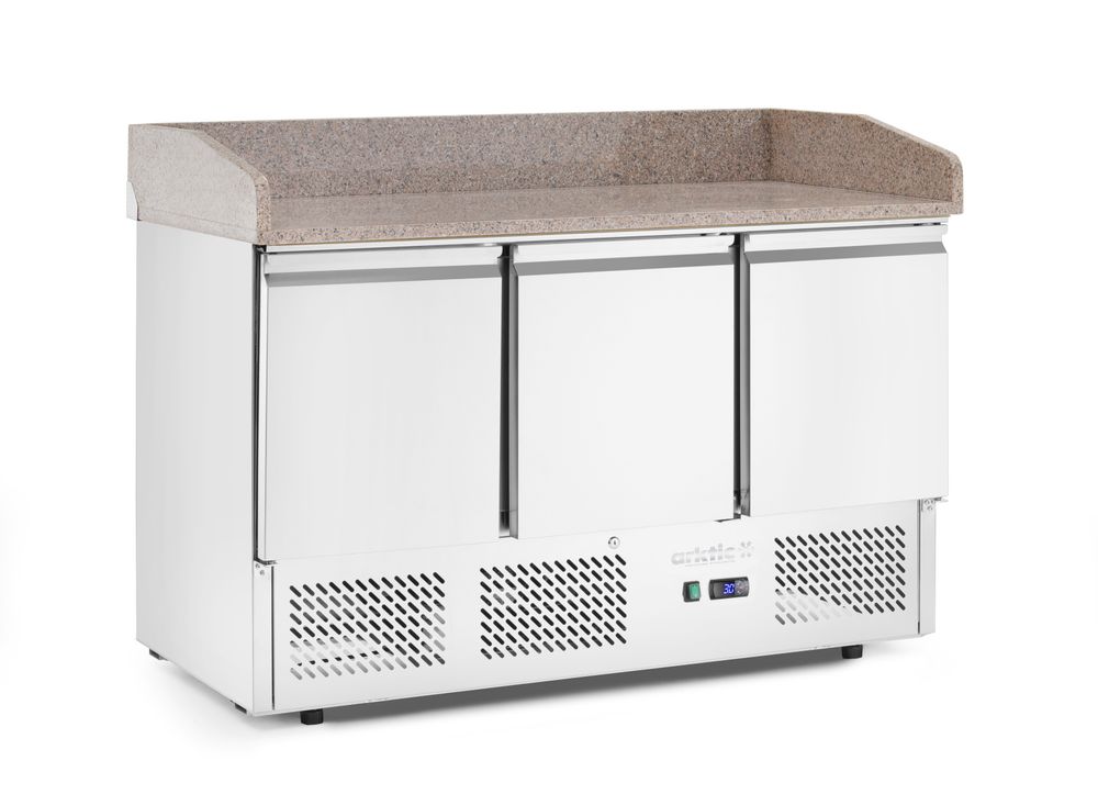 Three door pizza counter with cooling display 380+40L, Arktic, 254L, 230V/400W, 1400x700x(H)1491mm