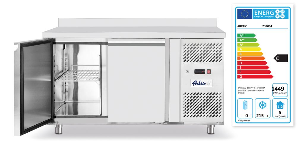 Freezer counter, 2 doors, Arktic, Profi Line, With backsplash, GN 1/1, 280L, 230V/600W, 1360x700x(H)910mm