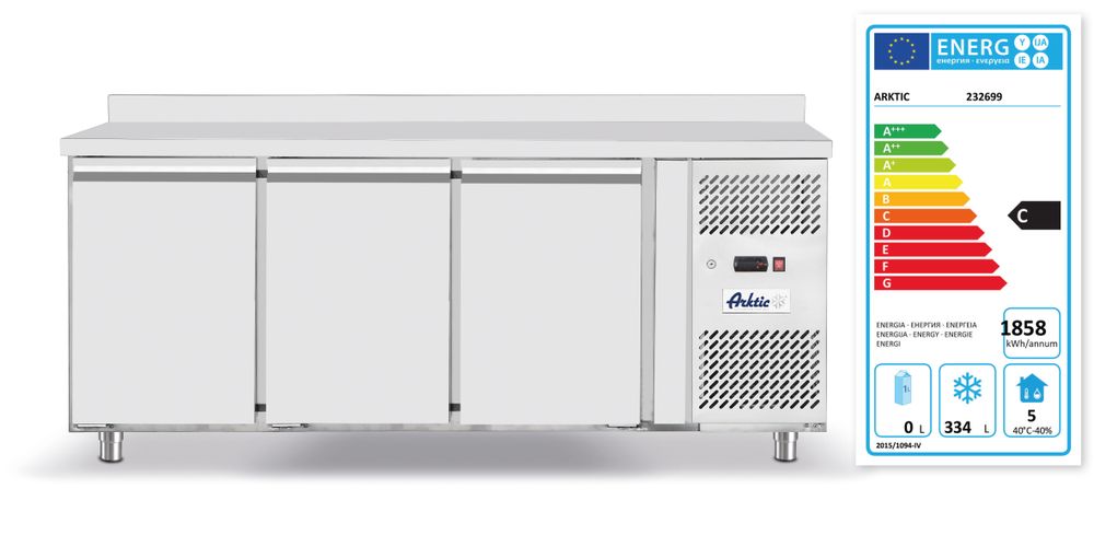 Freezer counter, 3 doors, Arktic, Profi Line, With backsplash, GN 1/1, 420L, 230V/600W, 1796x700x(H)879mm