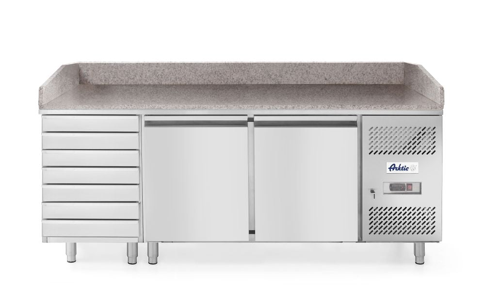 2-Door pizza cooling table with 7 drawers, with granite worktop, Arktic, 250L, 230V/250W, 2020x802x(H)1000mm