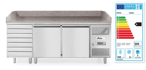 2-Door pizza cooling table with 7 drawers, with granite worktop, Arktic, 250L, 230V/250W, 2020x802x(H)1000mm