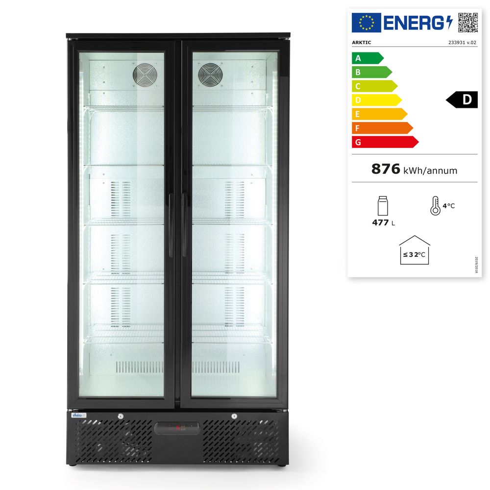Back bar refrigerator double-door, Arktic, 384L, Black, 220-240V/365W, 900x530x(H)1820mm