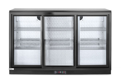 Back bar refrigerator with triple sliding doors, Arktic, 254L, Black, 220-240V/160W, 1350x520x(H)865mm