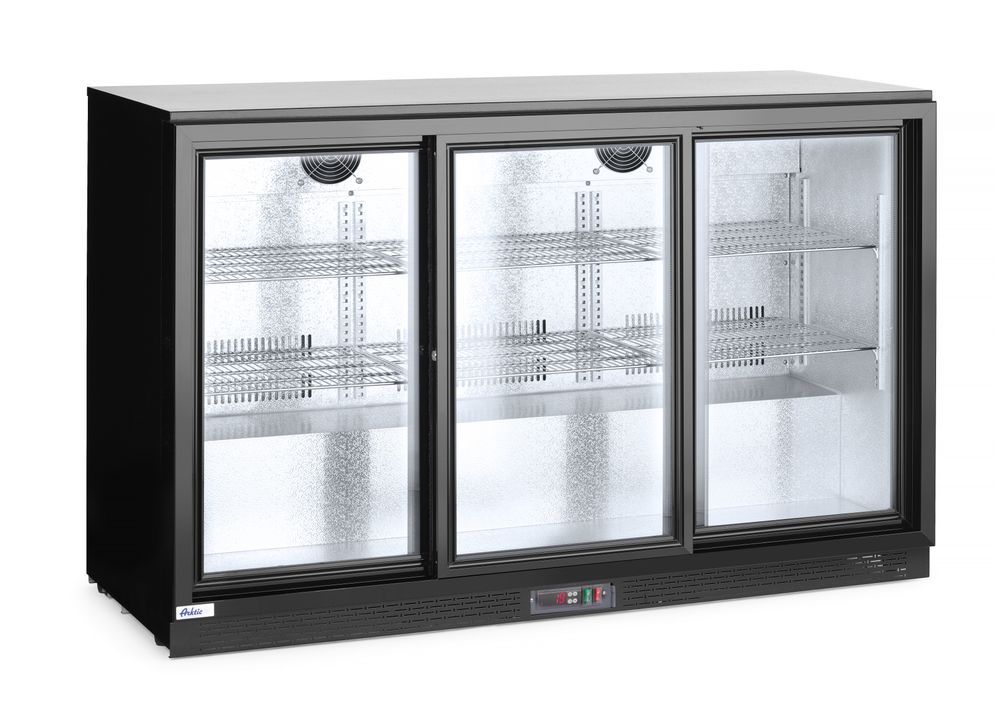 Back bar refrigerator with triple sliding doors, Arktic, 254L, Black, 220-240V/160W, 1350x520x(H)865mm
