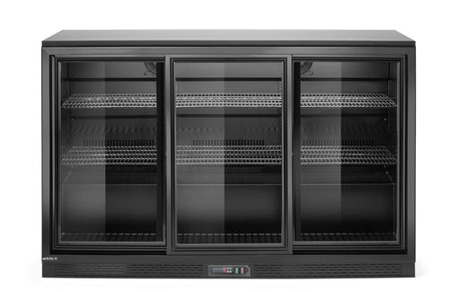 Back bar refrigerator with triple sliding doors, Arktic, 308L, Black, 220-240V/160W, 1350x520x(H)865mm