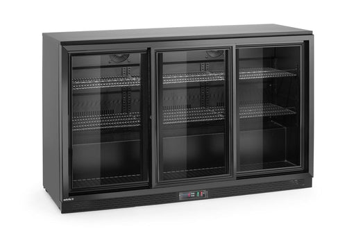 Back bar refrigerator with triple sliding doors, Arktic, 308L, Black, 220-240V/160W, 1350x520x(H)865mm