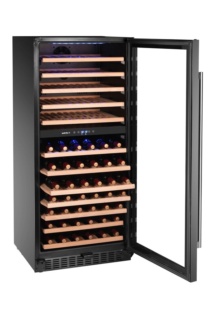 Wine cooler, 2-zone, 124 bottles, Arktic, 265L, Black, 570x595x(H)1400mm