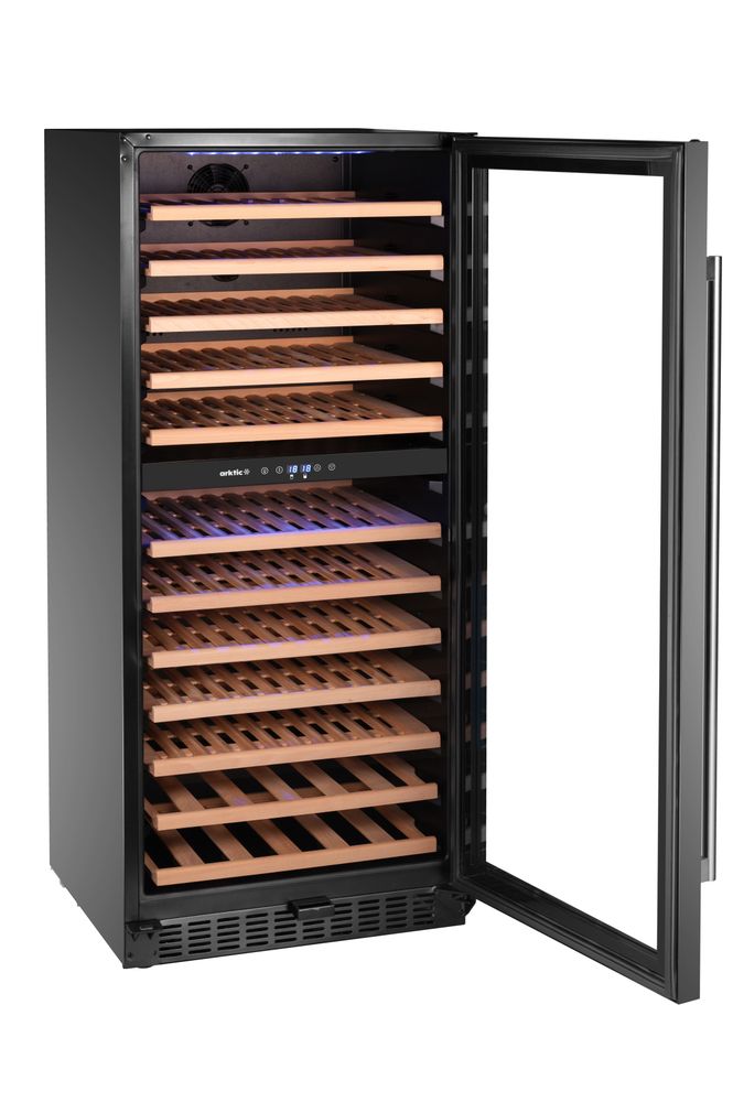 Wine cooler, 2-zone, 124 bottles, Arktic, 265L, Black, 570x595x(H)1400mm