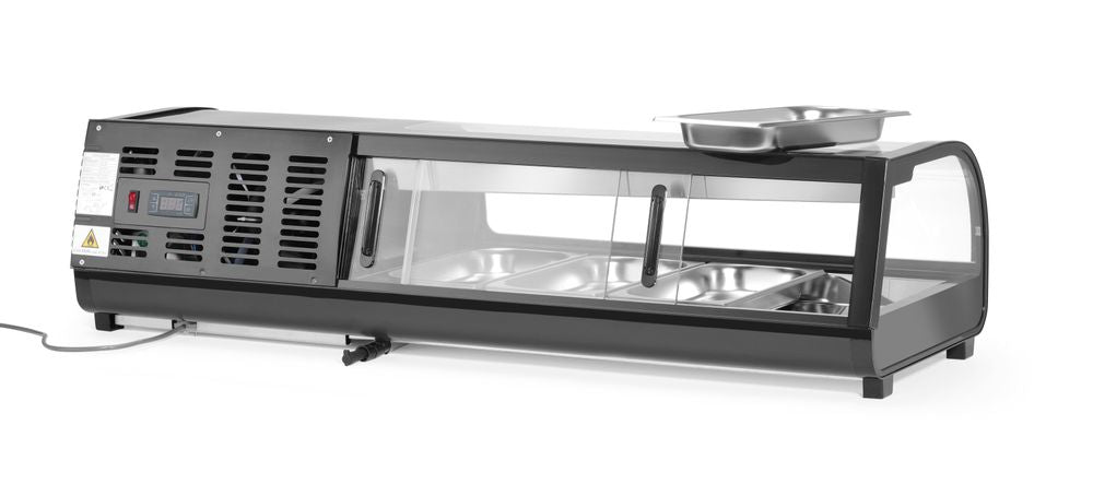 Sushi display, Arktic, Containers included: 4x GN 1/3 (H) 40mm., GN 1/3, Black, 220-240V/190W, 1177x426x(H)296mm