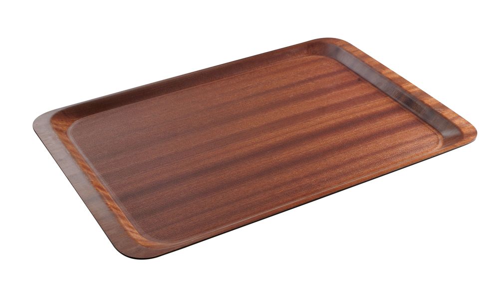 Serving tray, rectangular, non-slip, laminated, AmerBox, Euronorm, Mahogany, 370x530mm