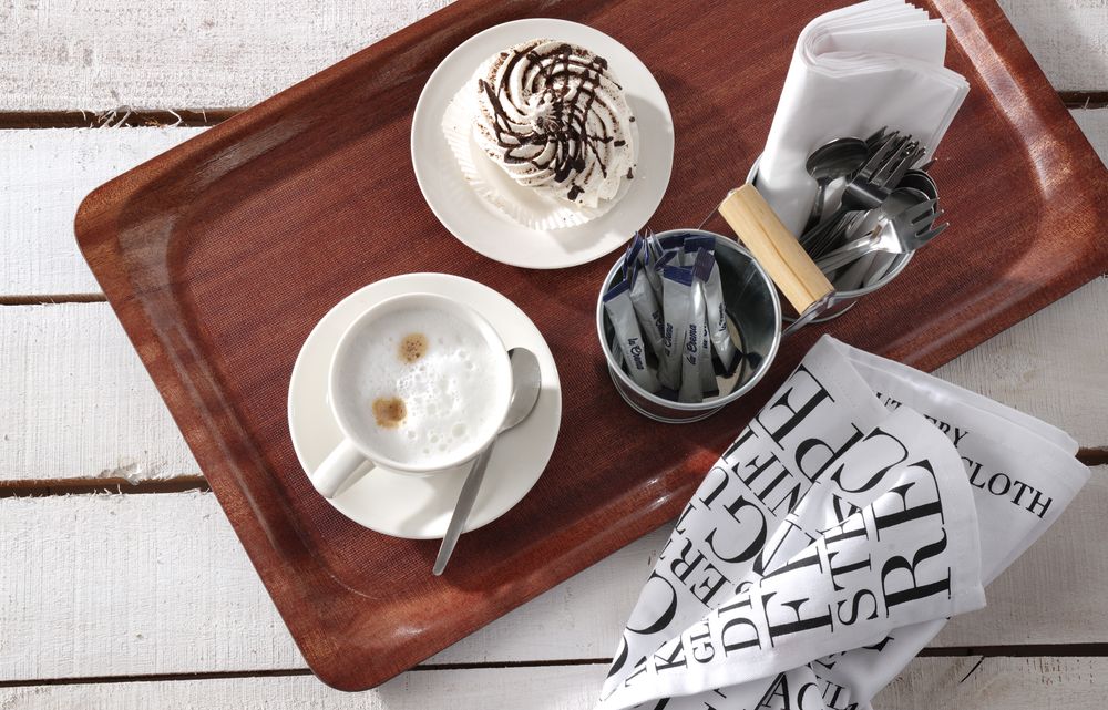 Serving tray, rectangular, non-slip, laminated, AmerBox, Euronorm, Mahogany, 370x530mm