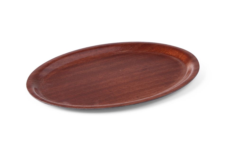 Serving tray, oval, non-slip, laminated, AmerBox, Mahogany, 200x265mm