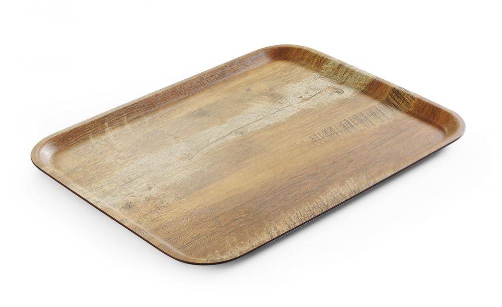 Serving tray with melamine laminate, non slip, with wood design, AmerBox, Wood, 330x430mm