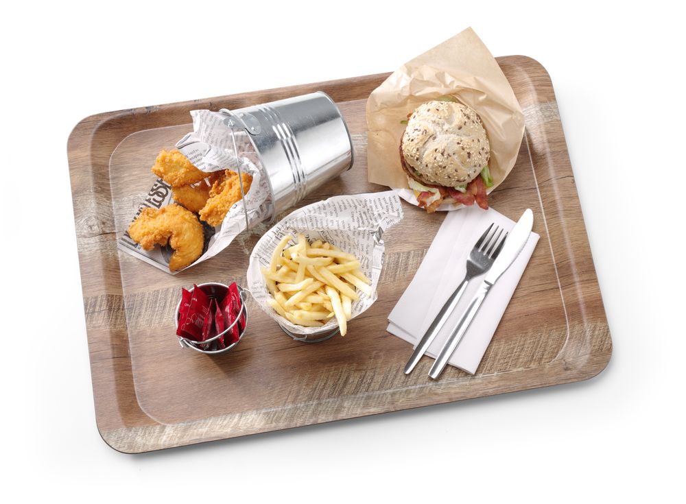 Serving tray with melamine laminate, non slip, with wood design, AmerBox, Wood, 370x530mm