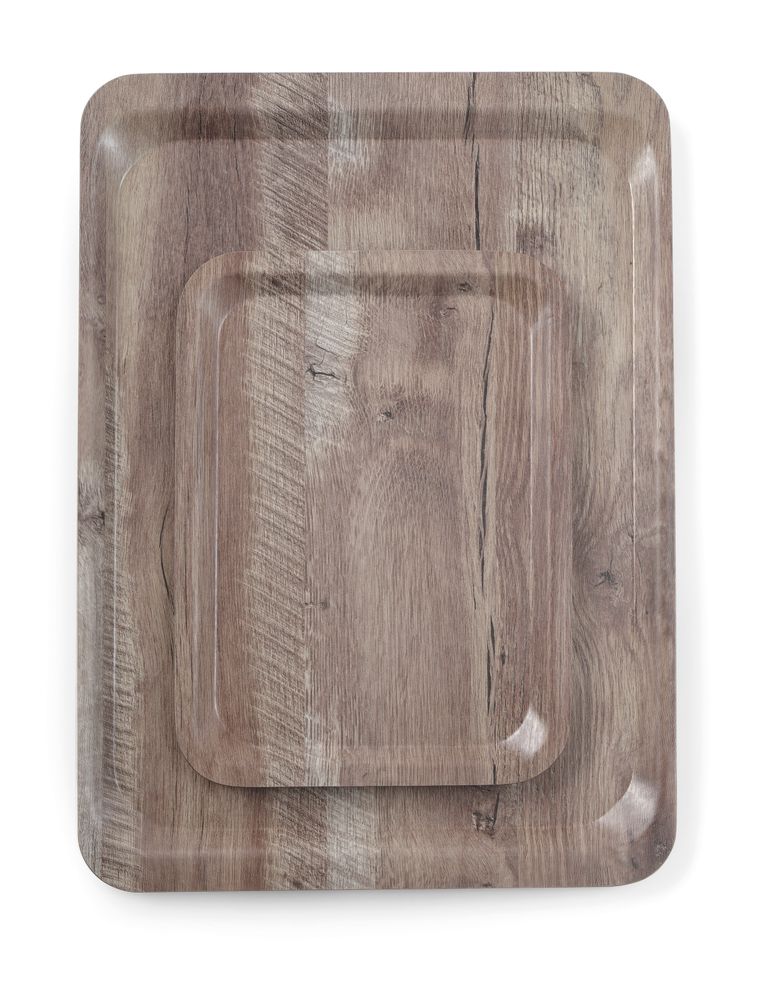 Serving tray with melamine laminate, non slip, with wood design, AmerBox, Wood dark, 370x530mm