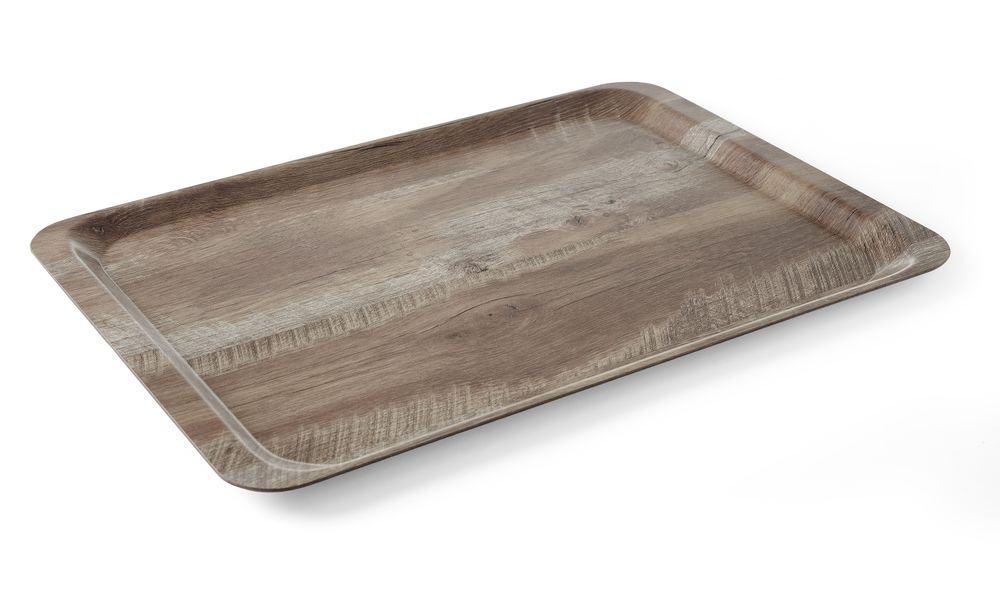 Serving tray with melamine laminate, non slip, with wood design, AmerBox, Wood light, 240x340mm