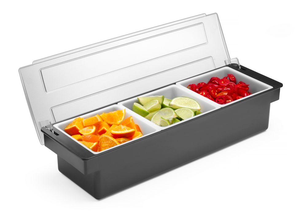 Condiment holder - 3 containers, BarUp, Black, 480x150x(H)100mm