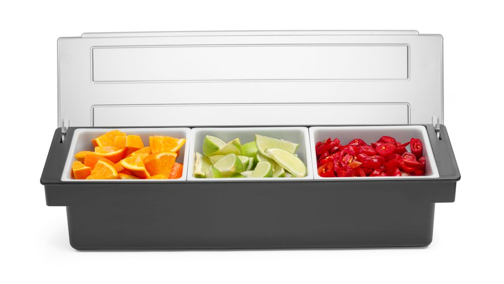 Condiment holder - 3 containers, BarUp, Black, 480x150x(H)100mm