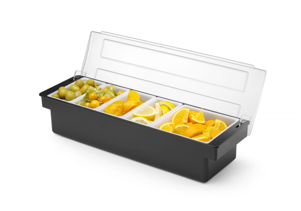Condiment holder - 5 containers, BarUp, Black, 480x150x(H)100mm