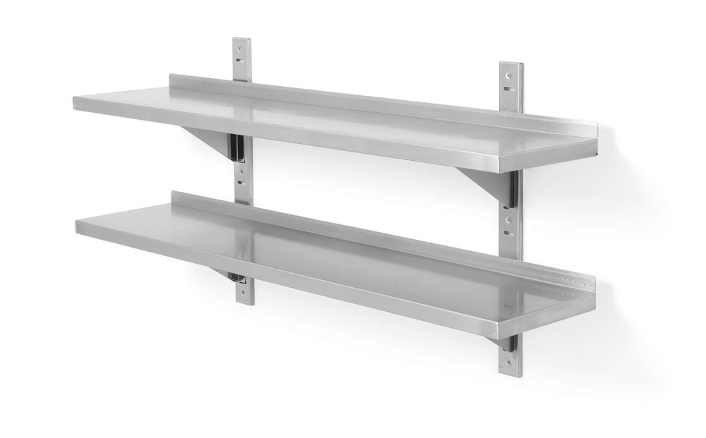Double wall shelf, adjustable, with 2 brackets, HENDI, 1400x300x(H)600mm