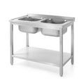 Table with 2 sinks and shelf – bolted, depth 600 mm, HENDI, Profi Line, 1000x600x(H)850mm