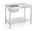 Sink table with shelf – bolted, depth 600 mm, HENDI, Profi Line, Left side, 1000x600x(H)850mm