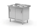 Table with 2 sinks, cabinet – welded, with sliding doors, HENDI, Profi Line, 1000x600x(H)850mm
