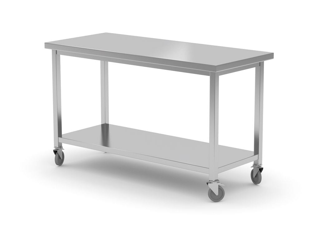 Mobile table, with shelf – screwed, HENDI, Kitchen Line, 1200x600x(H)850mm