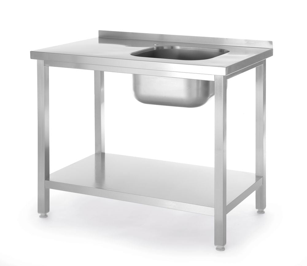 Sink table with shelf, bolted, HENDI, Kitchen Line, sink skål on the right side, 800x600x(H)850mm