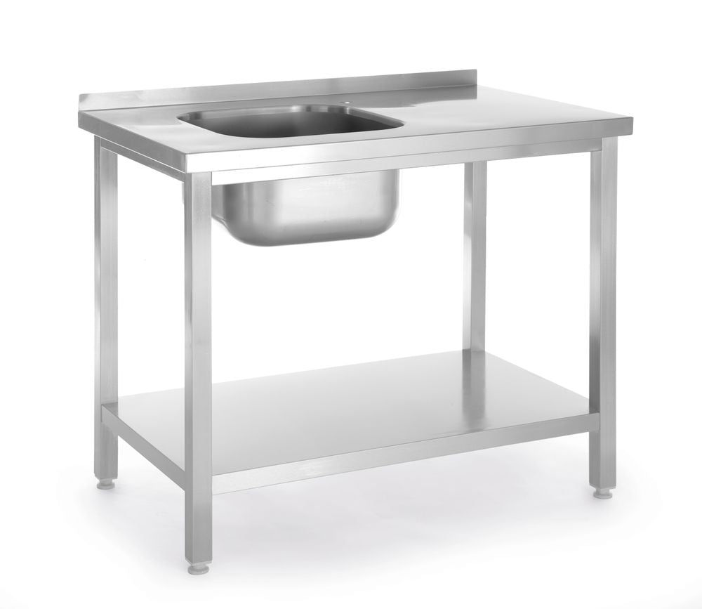 Sink table with shelf, bolted, HENDI, Kitchen Line, sink skål on the left side, 800x600x(H)850mm