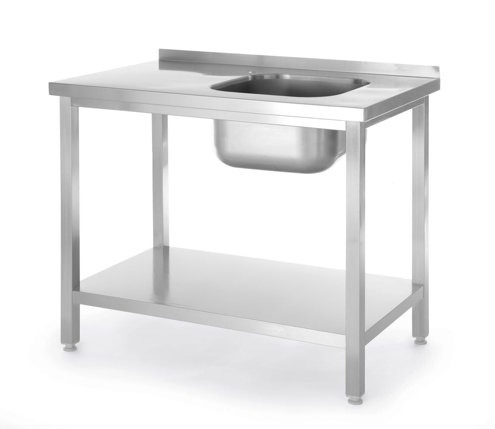 Sink table with shelf, bolted, HENDI, Kitchen Line, sink skål on the left side, 1000x600x(H)850mm