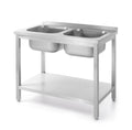 Table with 2 sinks and shelf, bolted, HENDI, Kitchen Line, two sink skåls, 1000x600x(H)850mm