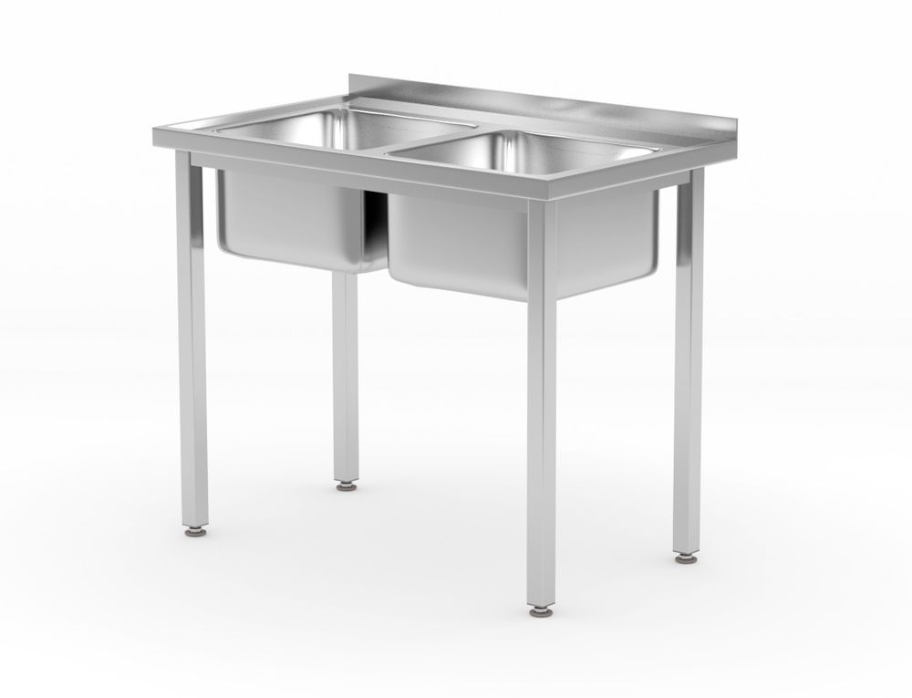 Table with 2 sinks – bolted, HENDI, Kitchen Line, Two sink skåls, 1000x600x(H)850mm
