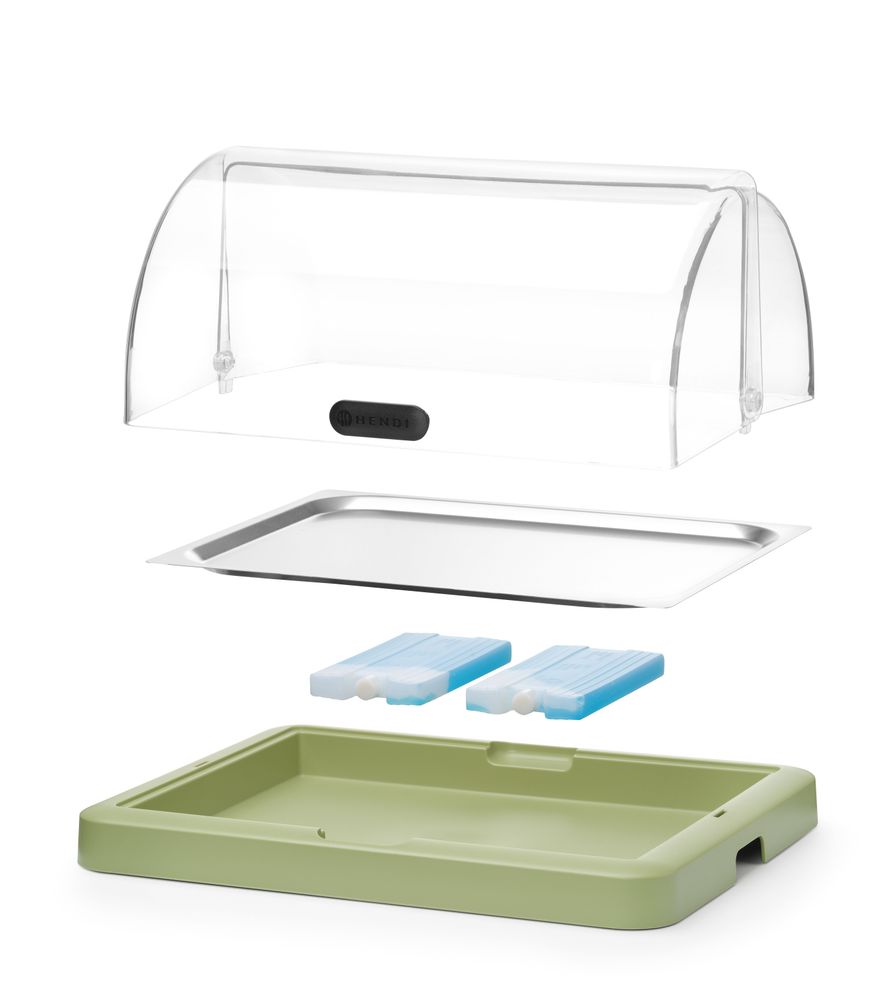 Roll top cooling display Duo UNIQ, HENDI, desiGNed by Robert Bronwasser, Single, grön, 460x355x(H)220mm, Rectangular