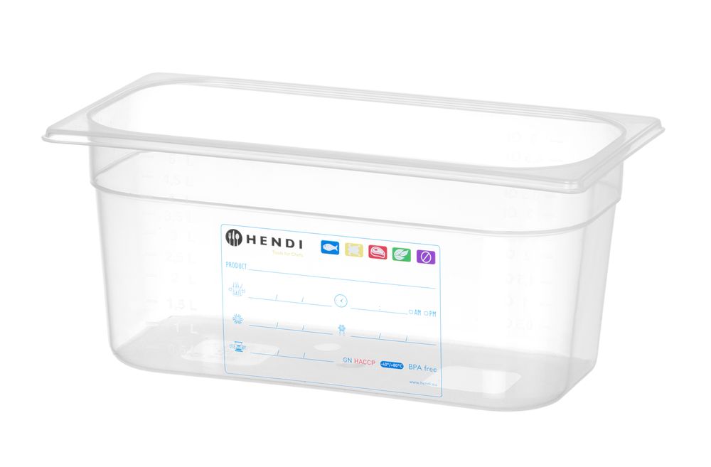 Kantin/behållare GN 1/3 HACCP, HENDI, GN 1/3, 5,7L, Transparent, 325x176x(H)150mm