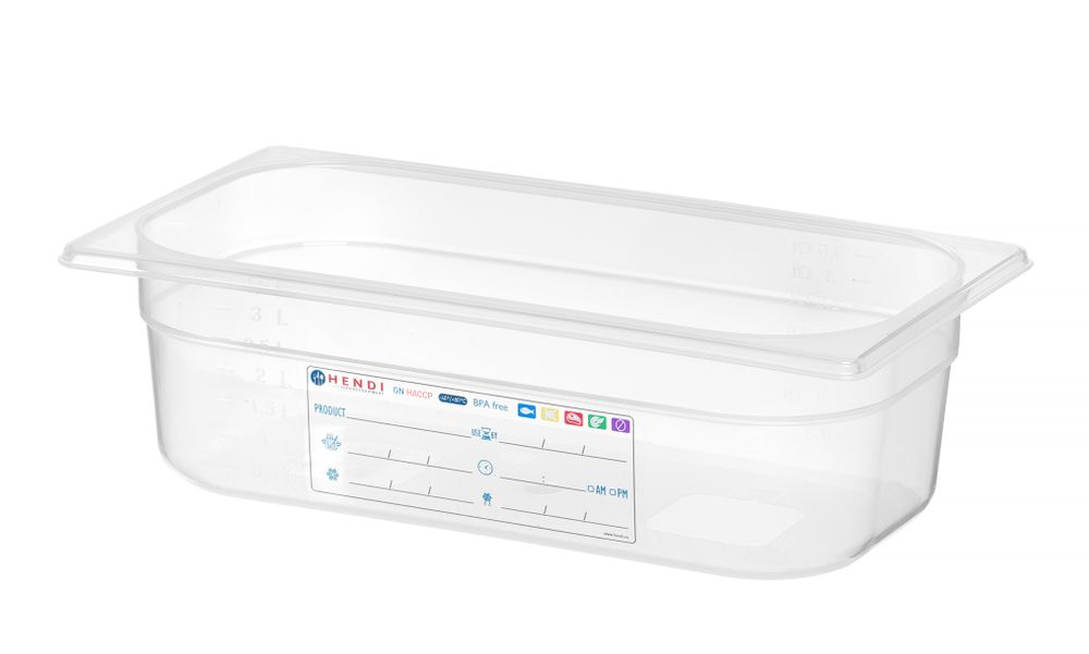 Kantin/behållare GN 1/3 HACCP, HENDI, GN 1/3, 4L, Transparent, 325x176x(H)100mm