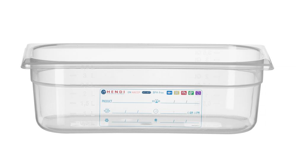 Kantin/behållare GN 1/3 HACCP, HENDI, GN 1/3, 4L, Transparent, 325x176x(H)100mm