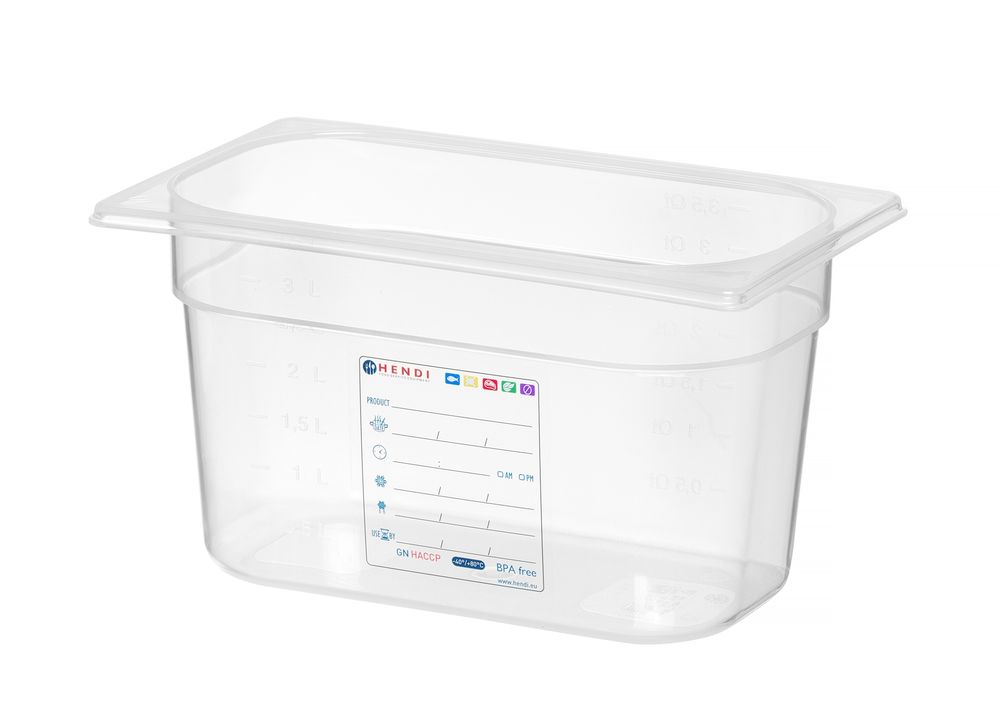 Kantin/behållare GN 1/4 HACCP, HENDI, GN 1/4, 4L, Transparent, 265x162x(H)150mm