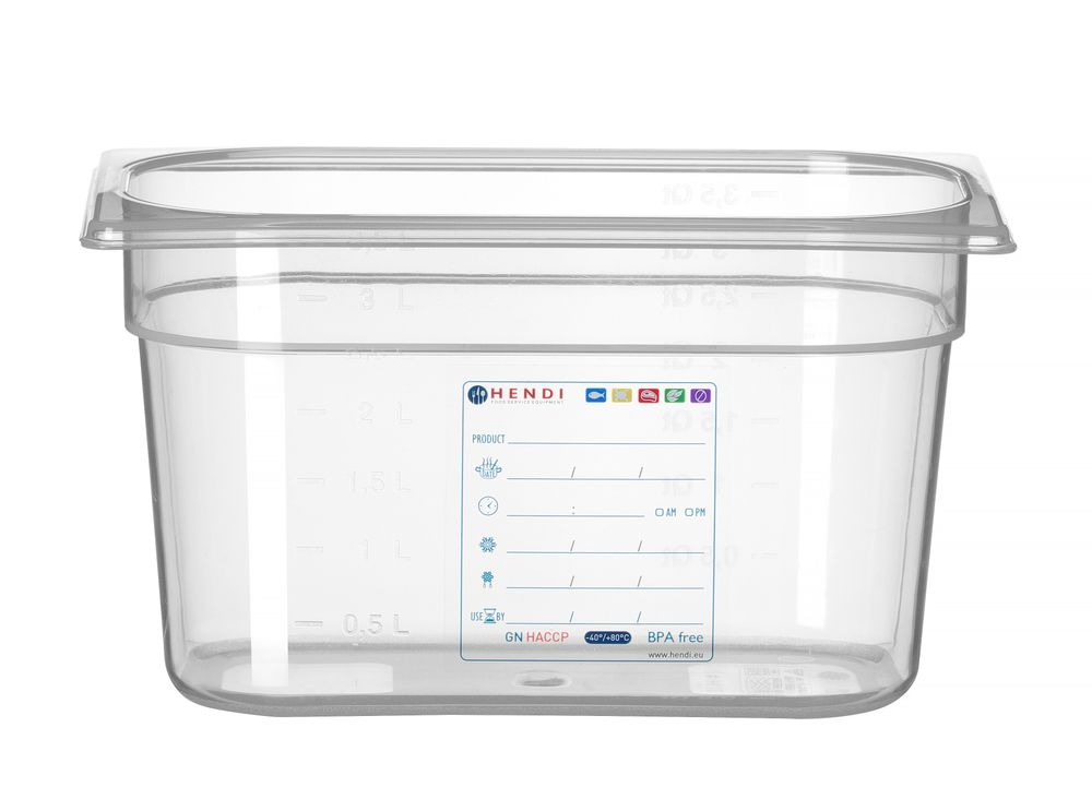 Kantin/behållare GN 1/4 HACCP, HENDI, GN 1/4, 4L, Transparent, 265x162x(H)150mm
