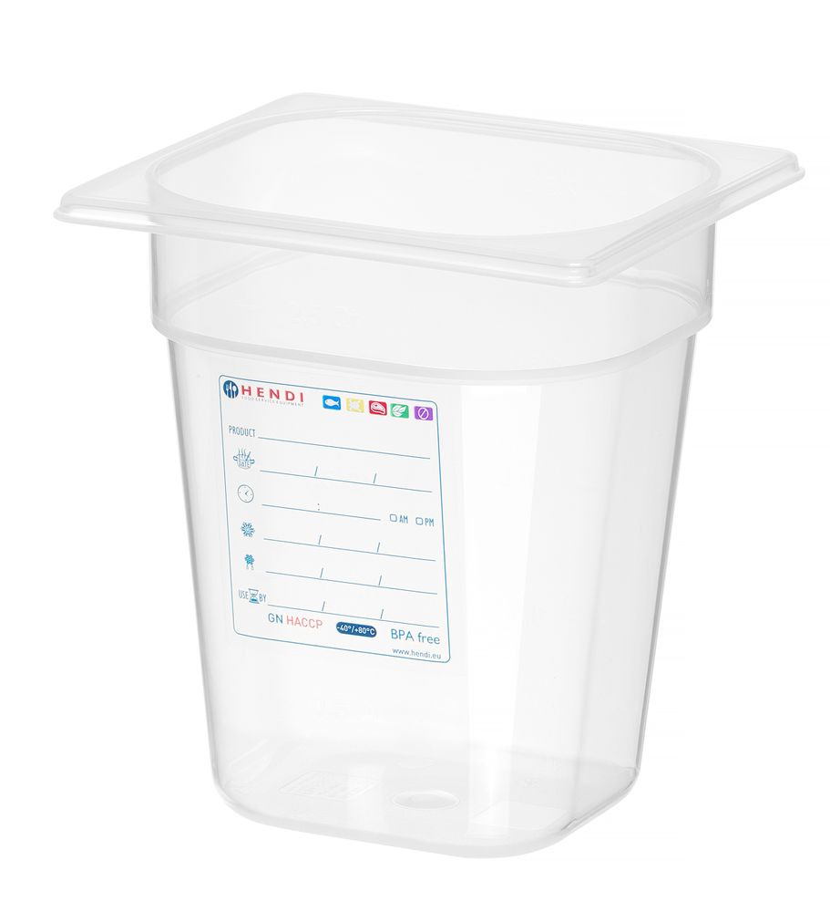 Kantin/behållare GN 1/6 HACCP, HENDI, GN 1/6, 1,6L, Transparent, 176x162x(H)100mm