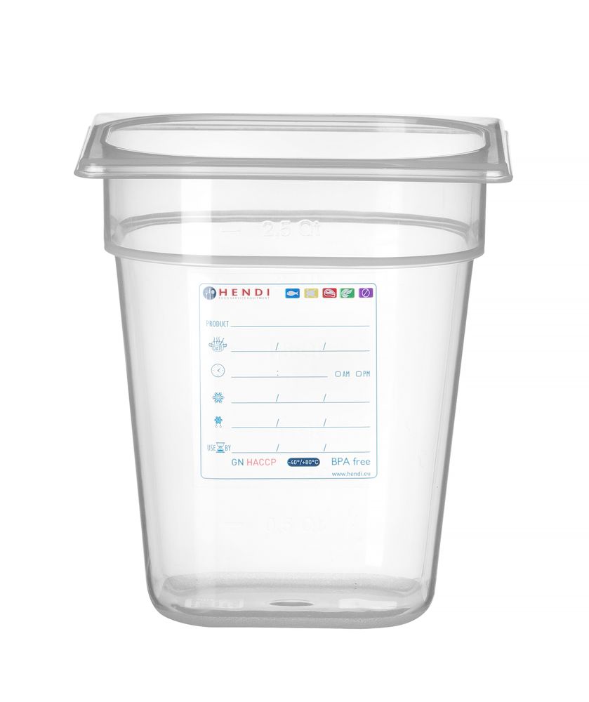Kantin/behållare GN 1/6 HACCP, HENDI, GN 1/6, 2,4L, Transparent, 176x162x(H)150mm