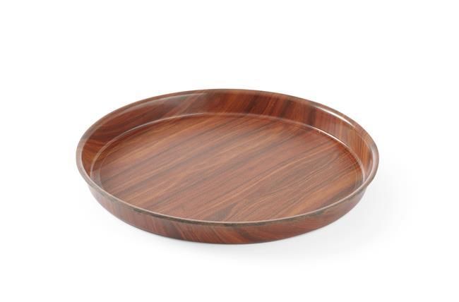 Serving tray, round, non-slip, high rim, laminated, AmerBox, Mahogany, ⌀360x(H)30mm